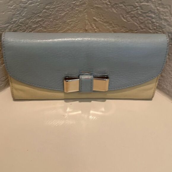 Chloe Calfskin Lily Continental Long Wallet Colorblock Blue Cream And Silver Bow - Picture 1 of 11